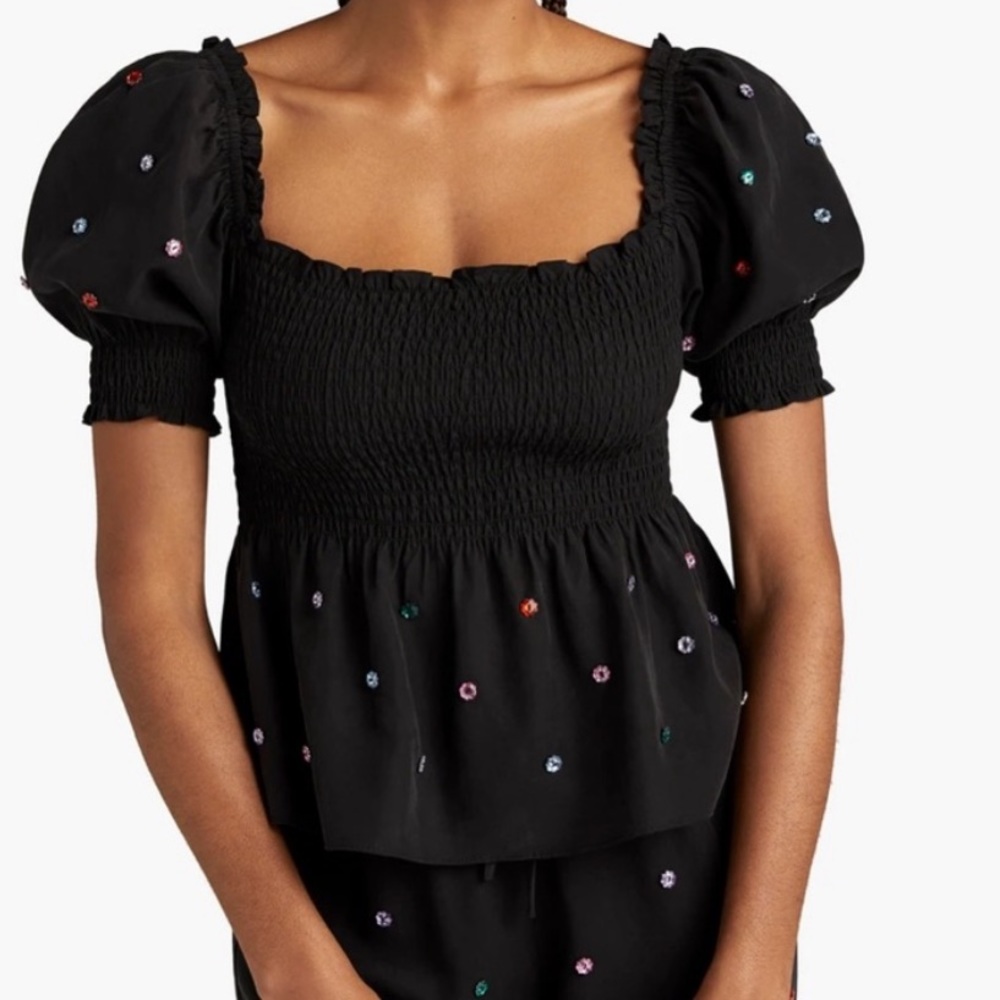 Hill House Home Black Multi Jewel Jammie Top in Size S 🖤💙❤️💛✨